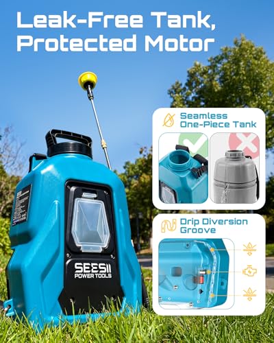 SEESII Backpack Sprayer Battery Powered, Leak-Proof 5-Gallon, Dual Battery Electric Sprayer with Telescopic Brass Wand & 7 Nozzles, 100 PSI Adjustable Pressure for Weed Lawn Garden Pest Control