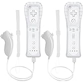 Tevodo Wii Remote Controller, 2 Packs Upgrade Wii Wireless Controller Compatible with Wii Wii U Console(White and White)