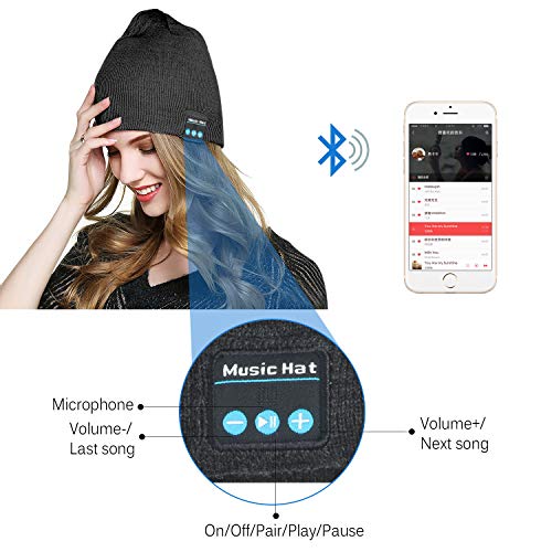 PexFix Bluetooth Beanie Hat, Bluetooth Music Beanie Gift for Men Women - Grey - Thumbnail 2
