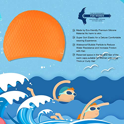 Msicyness Swimming Caps for Men and Women Long Curly Hair Swim Cap Stretchy Swimmer Hat Unisex Adults Size - Thumbnail 3