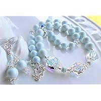 Swarovski Light Blue Pearl Crystal AB Necklace Earrings SET