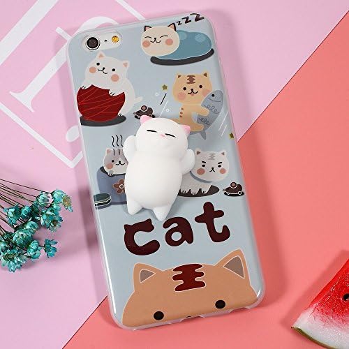 Squishy Phone Case for iPhone 6 / 6s Plus TPU Bumper Squishy Cat Cell Phone Case Kawaii Squishies Premium Super Soft Silicone with Microfiber Cloth For Cleaning (Lazy Cat)