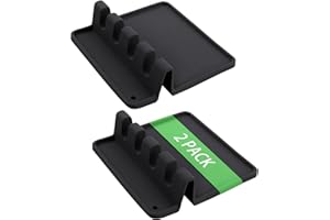 KOOLSTUFFS Silicone Spoon Rest with Drip Pad for Stove Top(2PCS), Large Utensil Rest for Multiple Utensils, Heat-Resistant & Dishwasher Safe Kitchen Utensil Holder for Spatula, Ladle, Kitchen Gadgets (Black)