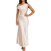 Gmeitoey Women's Summer Elegant Satin Off Shoulder Sleeveless Maxi Dress Formal Cocktail Wedding Guest Long Dresses