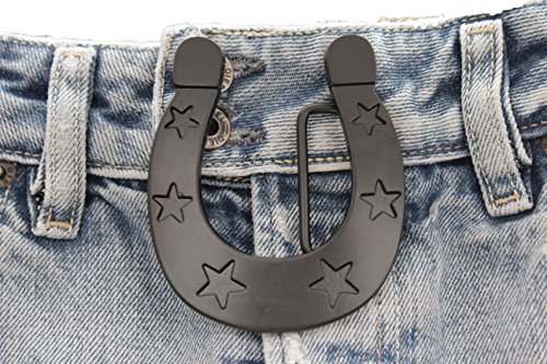 TFJ Men Fashion Belt Buckle Black Color Metal Horse Shoe Rodeo Stars Lucky Charm