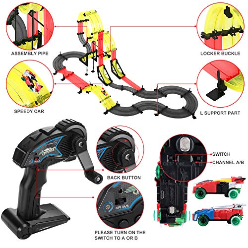 Peradix RC Slot Car Double Rail Race Car DIY Assembly Toy Playset 3D Racing Track 151PCs 960cm with 2 Cars+2 Remote Controller for Kids Age 6+ - Thumbnail 3