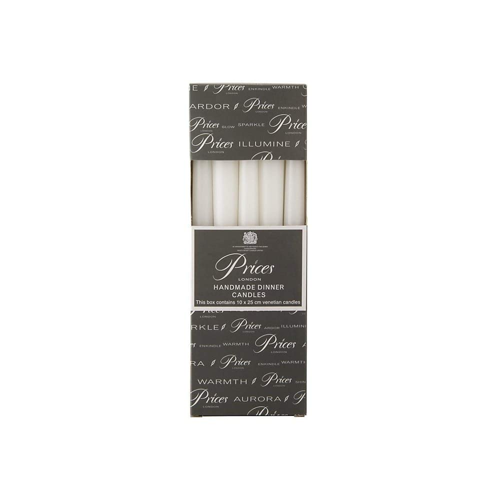 Prices 2 X Venetian 10 Inch Dinner Candle Wrapped Box of 10 - White