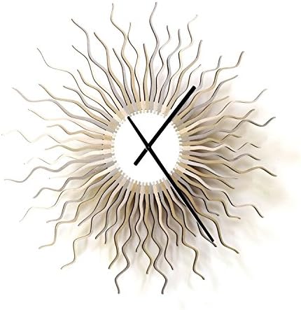 23.5 inch Extra Large Sunburst Wall Clock, Starburst Modern Wall Decor, Contemporary Silver Wall Clock – Handmade Medusa Silver Clock Extra Large (XL) size