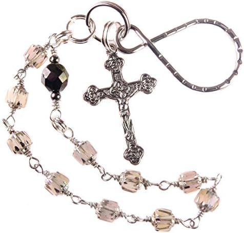 Key Ring Key Chain Religious Gift Christian Gift Pocket Rosary Czech Crystal Crucifix