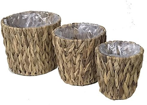 Water Hyacinth Wicker Round Basket Planters - Nesting set of 3