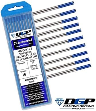 Diamond Ground TIG Welding Tungsten Electrodes 2 Percent Lanthanated Blue 1/16 inch x 7 inch (Pack of 10)