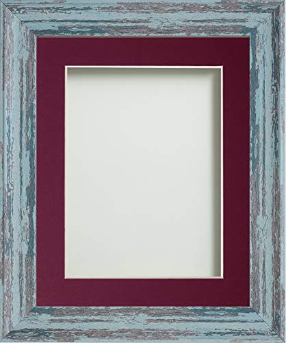 Frame Company Lynton Rustic Blue Photo Frame with Plum Mount, 10x8 for 6x4 inch, fitted with perspex
