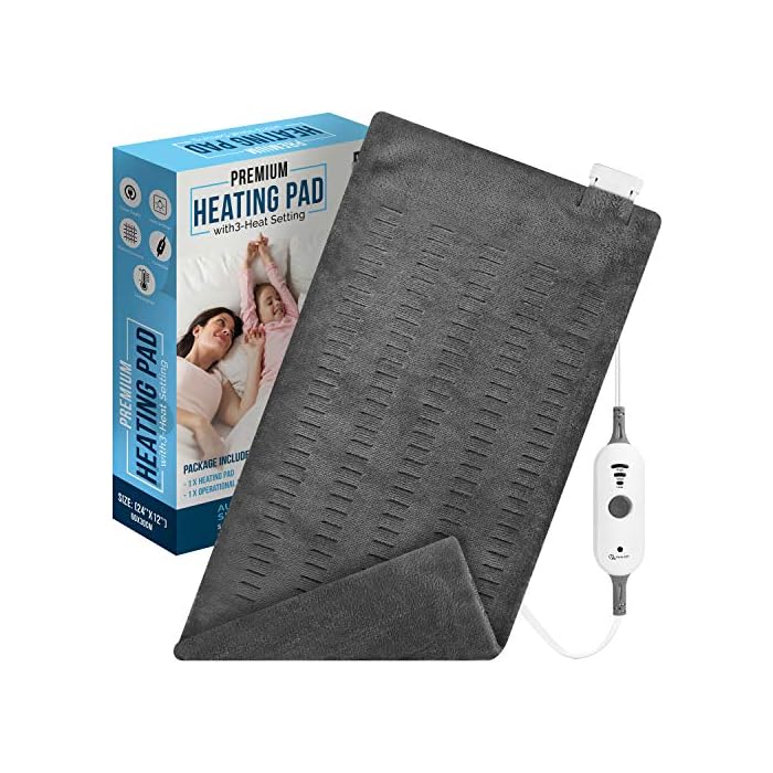Utopia Bedding Electric Heating Pad for Back Pain and Cramps Relief - 12" x 24" - Extra Large Soft Heated Pad with Auto Shut Off and Adjustable Temperature Settings (Charcoal Grey)