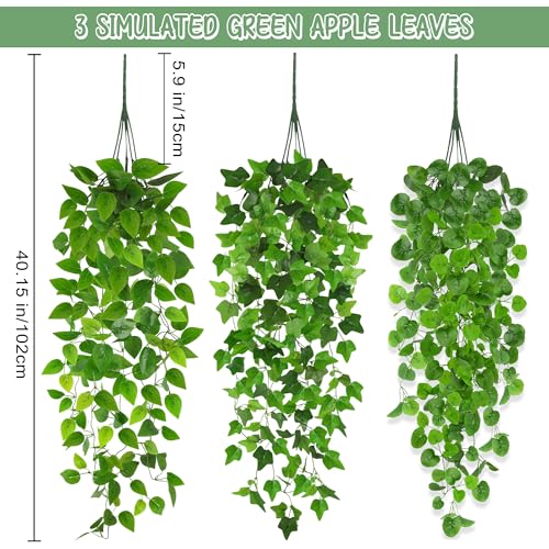 ROLLWAY Pack of 3 Artificial Hanging Plants 100 cm Artificial Plant Hanging Ivy Artificial Plants Like Real Plastic Plants Plastic Green Plant Balcony Plants Fake Vine for Outdoor Garden Balcony