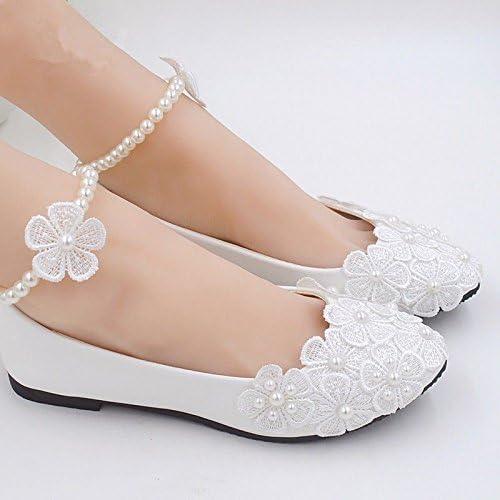 Lace White Ankle Beading Wedding Shoes Bridal Flats Low High Heel Pump Size 3-11