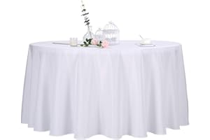Ascoza 2pack 120 Inch White Round Tablecloth in Polyester Fabric for Wedding/Banquet/Restaurant/Parties