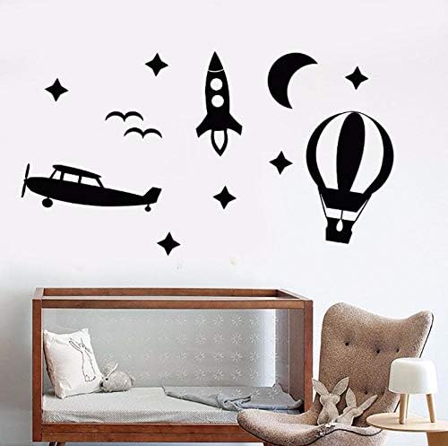 Wall Sticker Air Balloon Rocket Plane Vinyl Wall Decals Children's Room Design Stickers Baby Nursery Wall Sticker Monochrome Art Mural 102X56Cm