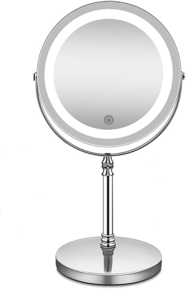 La Farah Makeup Mirror with Lights and Magnification, LED Illuminated Bathroom Makeup Mirror with 1X 5X Magnifying, Battery or USB Powered, Double Sided Round Countertop Mirror