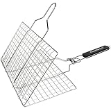 Fourheart Portable BBQ Grilling Basket with Long Handle, Stainless Steel Barbeque Grill Basket Family Outdoor BBQ Accessories Tool for Fish, Vegetable, Steak
