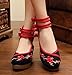 AvaCostume Chinese Plum Embroidery Rubber Sole Platform Wedge Sandals for Qipao Cheongsam, Black, 37