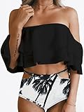 SeeWorld Women's High Waisted Bathing Suit Off Shoulder Layer Ruffle Flounce Bikini Set