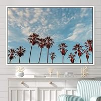 Framed Canvas Wall Art Palm Tree Colorful Cool Group Multicolor Photography Places Realism - 16x24 inches