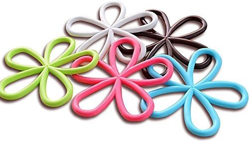 My Pot Mat | Most Eye Catching Multifunction Pot Mat Trivet Mat Hot Pad Jar Opener Coaster with Flower Design | 5 Pcs of Fresh Colors (Soft Peach, Sweet Brown, Pure White, Light Blue and Fresh Green) | Premium Silicone Material Coasters