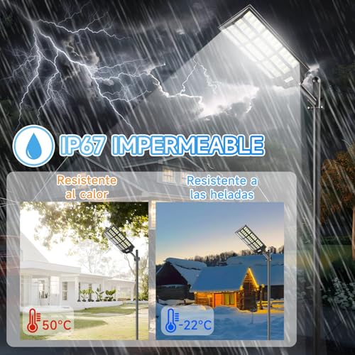 7500W Lampara Solar Exterior Potente,1680 cuentas de lámpara，Farola Solar Grande, Potente Luces con Control Remoto y Sensor de Movimiento,3 Modos Luz de Calle pared para Jardín,Patio.