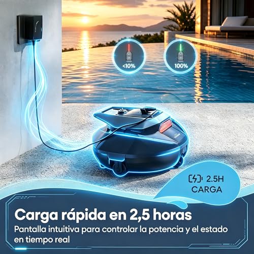 Pooleco Cordless Pool Robot Vacuum Cleaner with Float, 3 Motors, App and Remote Control, Automatic Parking, Pick Up Without Gorge, Bottom Cleaning for All Types of Pools, 90 Min, 80 m2