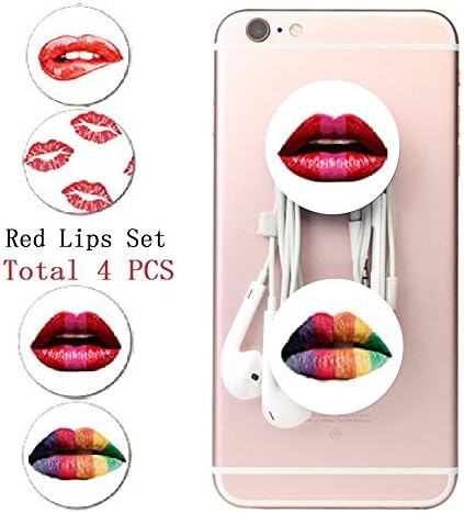 Ouker 4 Pack Multi-Function Holder Expanding Stand Grip For all Smartphones and tablet device (Red Lips Set)