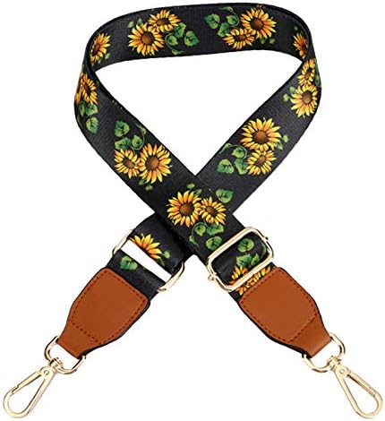 kemai Sunflower Wide Shoulder Strap Ethnic Adjustable Crossbody Handle Bag Strap Belt Replacement,Brown