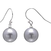 925 Sterling Silver Imitation Pearl Hook Drop Earrings, Gray / 12MM