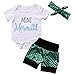 Baby Girls Short Sleeve Bodysuit + Mermaid Shorts + Headband 3PCs Clothes Set (Green, 80(3-6M))