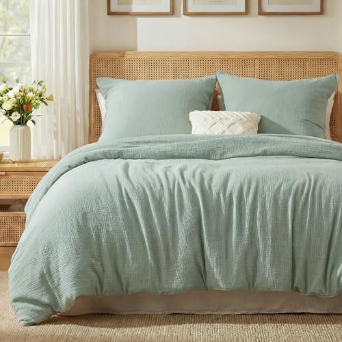 BEDSURE Musselin Bettwäsche 240x220 3teilig - Grün, 80x80 Kissen, Oeko-TEX