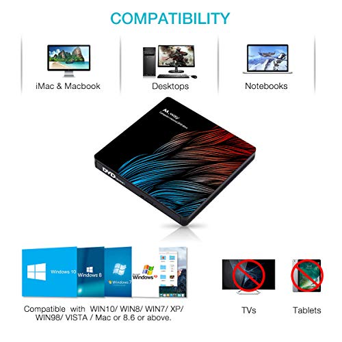 External DVD Drive, M WAY USB 3.0 External CD Drive, Dual Port USB C External DVD CD Player RW for Laptop PC MacBook OS Windows 7/8/10/Linux - Colorful Flame Pattern (with Storage Bag)