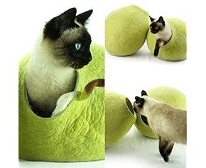 Cat Bed, House, Cave, Handmade, Handmade Birch Green Large