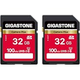 GIGASTONE 32GB SD Card 2-Pack, Camera Plus, UHS-I U1 Class 10 SDHC Memory Card Full HD Video for Digital Camera Speed up to 100MB/s, with 2 mini Cases