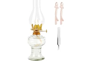 RNUIE Kerosene Oil Lamp,1 Vintage Kerosene Lamp,1 Tweezers and 2 Wicks,Glass Hurricane Lantern for Indoor Lighting Decoration Outdoor Camping Use (Clear)