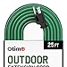 Otimo 25 Ft 16/3 SJTW Green, Outdoor Extension Cord - 3 Prong Ground Plug, 13A 1625W, Water & Weather Resistant, Flame Retardant