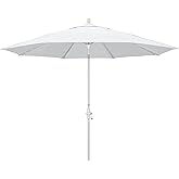 California Umbrella 11Ft Premium Patio Umbrella, Hand-Crank, Tilt-Collar, White Frame, Solution Dyed White Fabric
