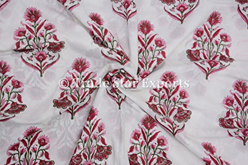 Trade Star3 Yard Fabric for Sewing Hand Block Printed Fabric Dressmaking Beautiful Floral Print Indian Running Natural Dye 100% Cotton Fabric by The Yard (Pattern 2)