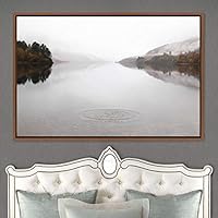 Framed Canvas Wall Art Calming Waters Aerial Cool Lake Landscape Multicolor Photography Realism Relax/Calm - 16x24 inches