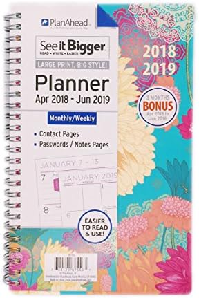 April 2018 - June 2019 MONTHLY /WEEKLY PLANNER PlanAhead SEE IT BIGGER MEDIUM ,SIZE 5" x 8" 3 MONTHS BONUS (Fashion Flowers)