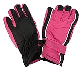 Kids Unisex Winter Warm Ski Gloves, Skiing, Snowboarding, ATV, Outdoor - Adjustable Straps - Waterproof - Assorted Colors (Pink)