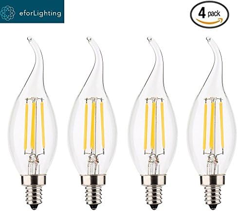 EforLighting E12 4W Edison COB Filament Retro LED light Bulb Lamp Candle Chandelier C35T AC110V,Pack of 4