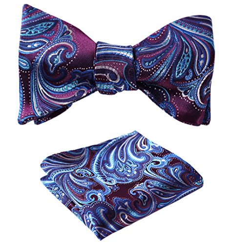 SetSense Men's Floral Jacquard Woven Self Bow Tie Set One Size Purple / Blue