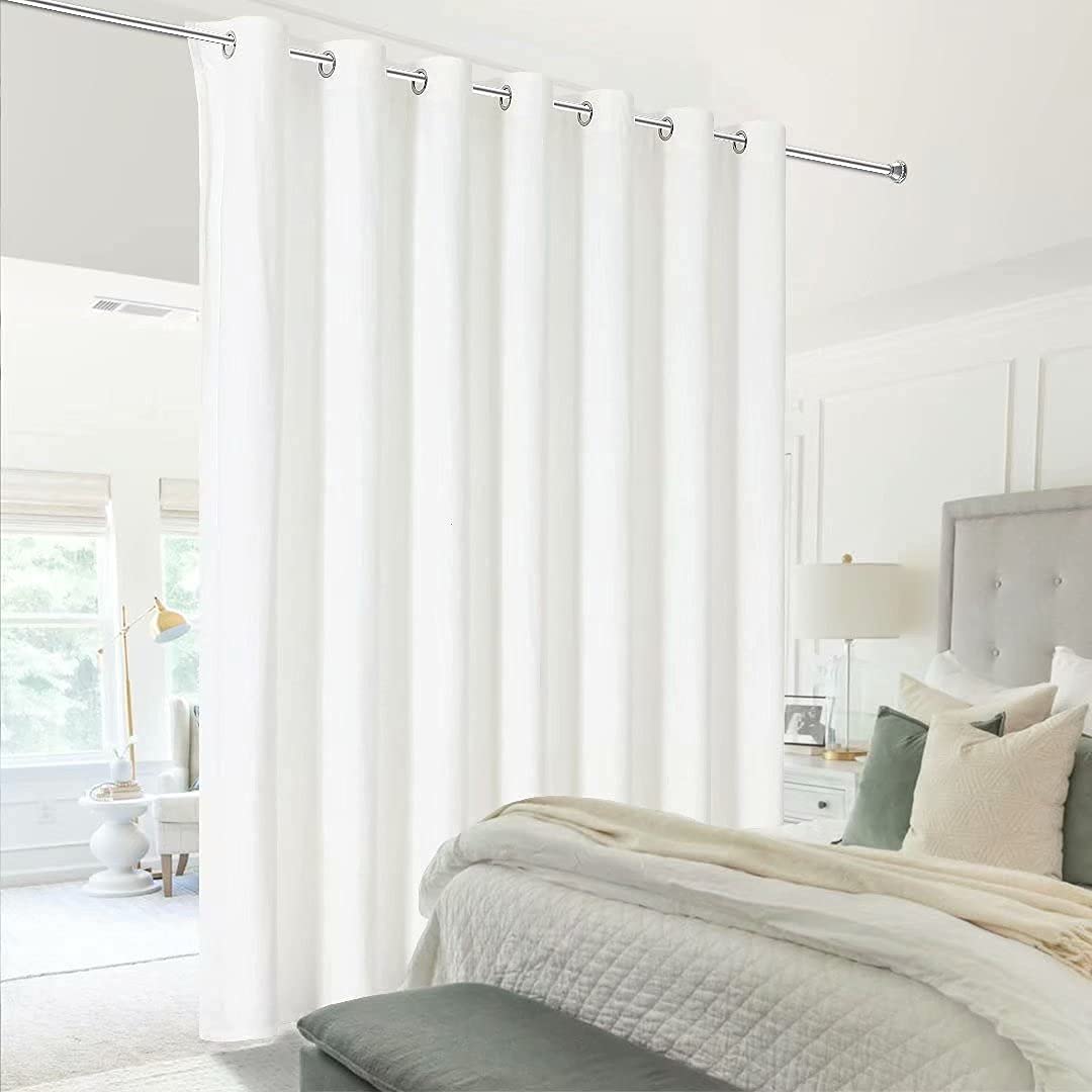 Victree Room Divider Curtain for Bedroom, Wide Velvet Curtains for Sliding Glass Door, Grommet Screens Privacy Curtain Panel for Living Room, 1 Panel, 9ft Wide x 7ft Tall, Bleach White