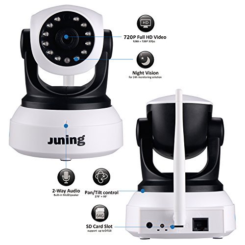 Security Camera - JUNING 720P HD Wifi Wireless IP Security Surveillance Camera System with Day/Night Vision, Remote Pan Tilt Control and 2 Way Audio - Thumbnail 2