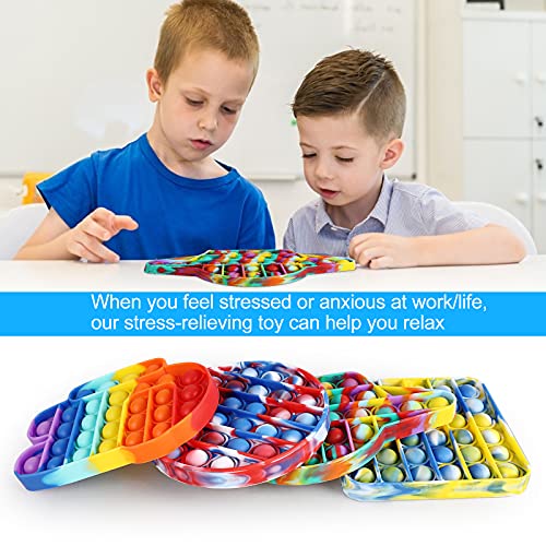 UNIZLIJM 4 Pcs Push pop Bubble Fidget Sensory Toy, Bubble Tie Dye Fidgets Toys for Anxiety, Silicone Squeeze Sensory Toys, Stress Relief and Anti-Anxiety Toy for Kids, Adults, Gifts (Multicolor, 4PC)