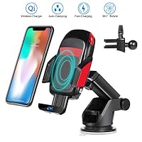 Car Phone Mount,Automatic Clamping Cell Phone Holder for Car Wireless Charger Compatible with iPhone Xs Max XR X 8 Plus Samsung Galaxy Note 8 9 S9 S9+ S8 S8 Plus & Qi Enabled Devices